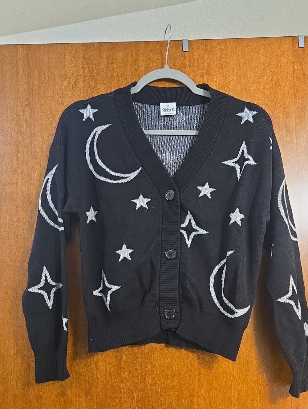 Black Moon & Stars Button-Front Cardigan Sweater- Size Medium